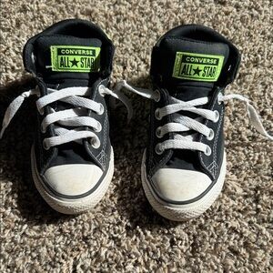 Converse Kids Black Low-Top Sneakers with Neon Green Patch